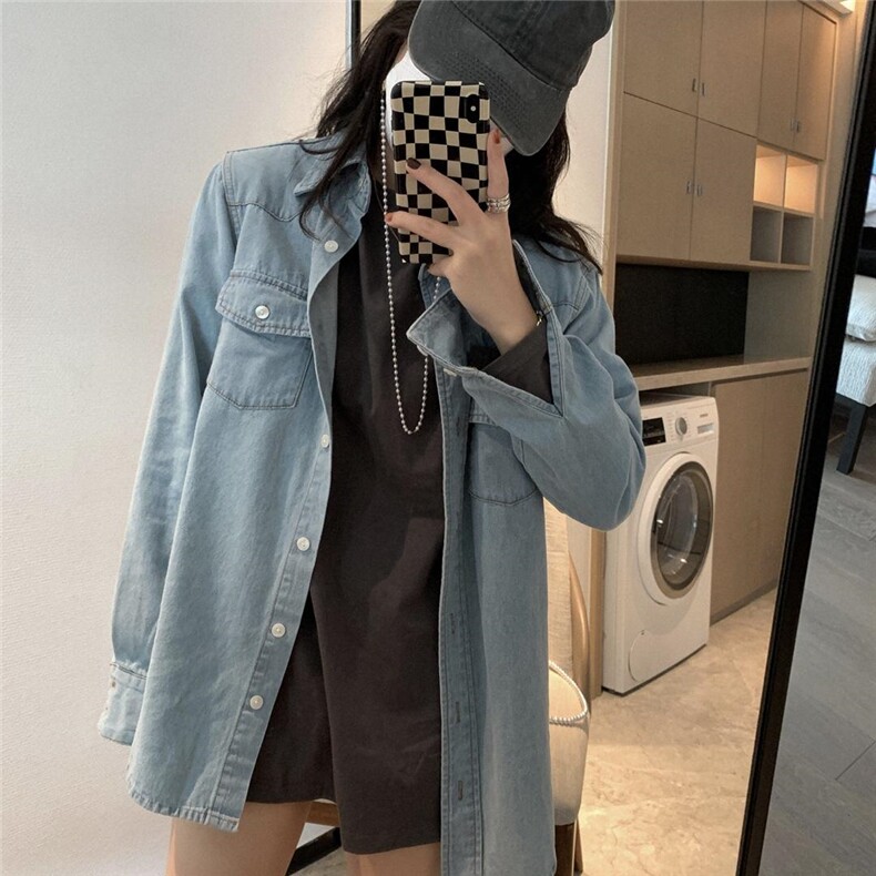 复古牛仔衬衫，女装衬衫，XTZ style