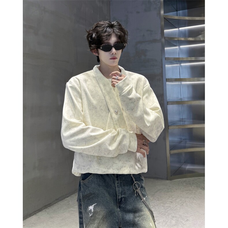 学院风自带领带cleanfit长袖卫衣扎染纯色上衣常规P49加绒P59,男装卫衣,电商B319
