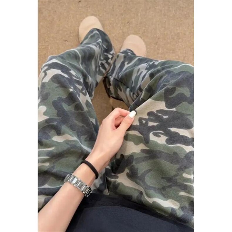 迷彩卫裤男款秋季慵懒风直筒弯刀裤子cleanfit休闲运动裤 K03图片
