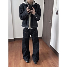 S6062-P50美式复古高街牛仔裤男生秋冬季款宽松直筒阔腿百搭，男装牛仔裤，电商B323A