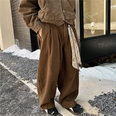 美拉德咖色高腰阔腿休闲男春秋2026新款宽松直筒慵懒风工装裤子，男装工装外套，星座506A