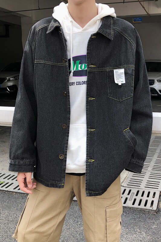 （大货）港风牛仔夹克男韩版简约百搭坠感夹克外套J/,男装夹克,电商D202