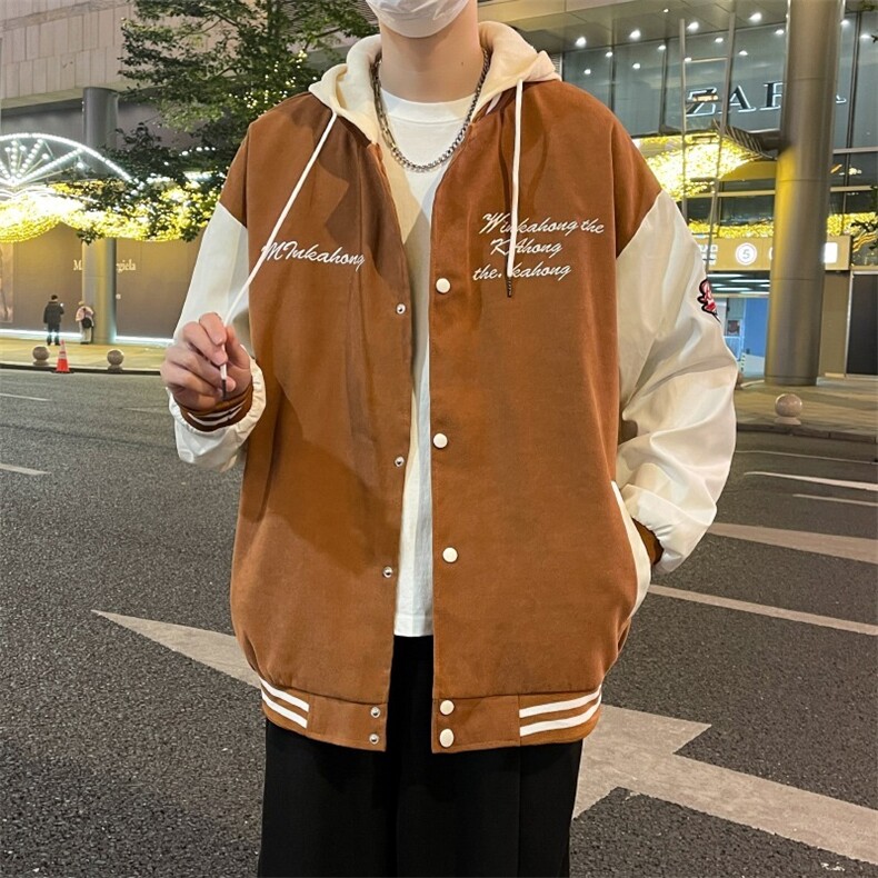 连帽假两件夹克外套男生宽松休闲秋季ins潮运动棒球服上衣663/P62图片