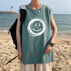 ！港风2023夏季无袖背心男加肥加大码宽松短袖T恤男BX265-P20，男装背心/马甲，电商B371