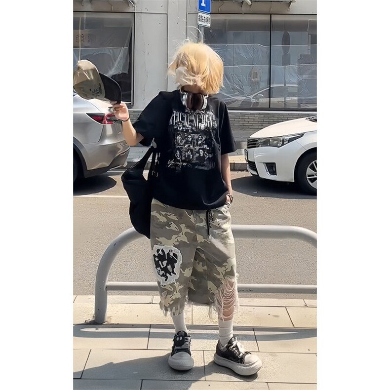 【有货】A339CC-特P48美式复古破洞补丁迷彩七分短裤男女,男装牛仔裤,星座1007（原301D）