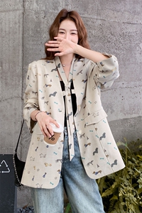 设计感卡通涂鸦印花西装外套女2025秋季新款韩系气质高级感小西服图片