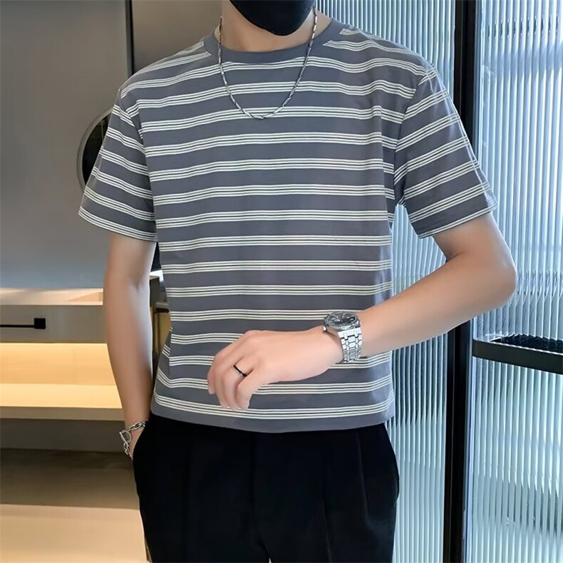 夏季新款短袖t恤男修身条纹半袖体恤上衣G38,男装T恤,星座1116A-2（原606A-1）