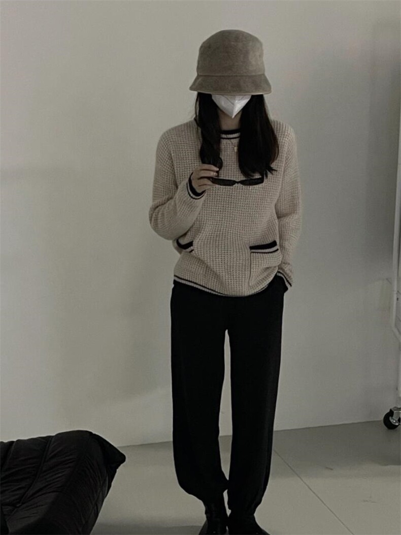 秋冬新款韩版浣熊毛口袋毛衣，女装针织衫/毛衣，HJ