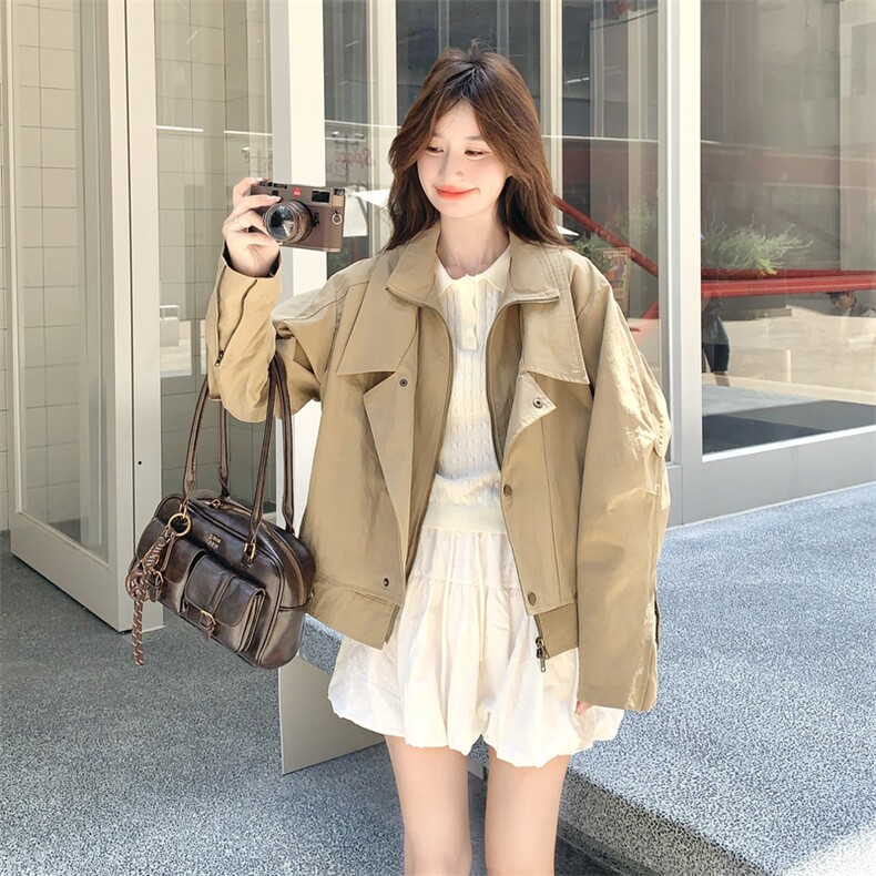 【新品】设计感翻领假两件风衣外套2C105-Q506-P160-K228,女装短外套,2C105