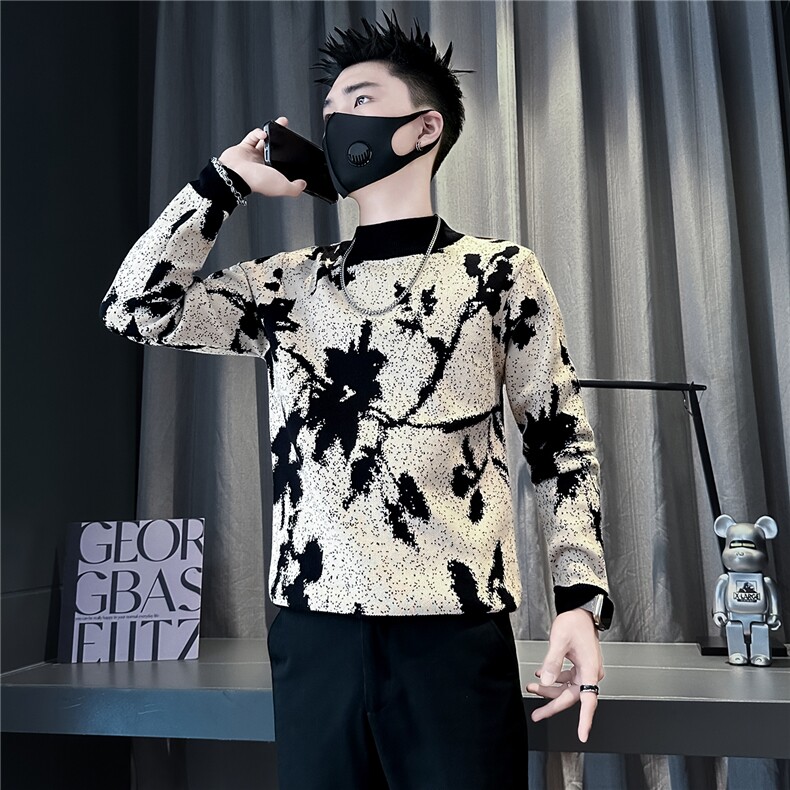 半高领毛衣男修身加厚提花针织社会小伙店主风301C-M118-P78控108,男装针织衫/毛衣,星座301C（原B323）