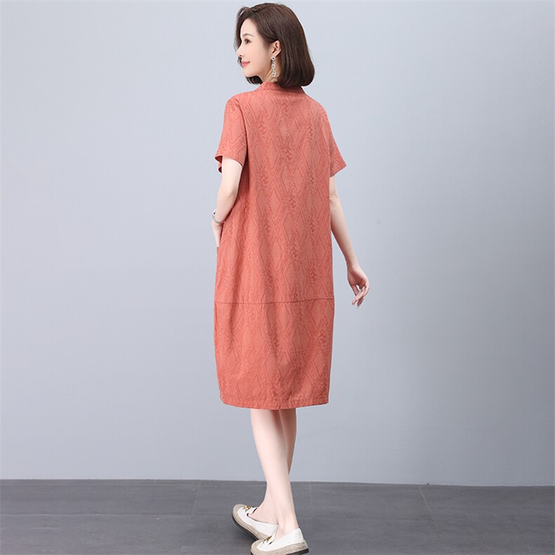 纯棉连衣裙女绣花2025夏季新款宽松休闲大码直筒茧型十三行中长裙,女装连衣裙,独衣靓