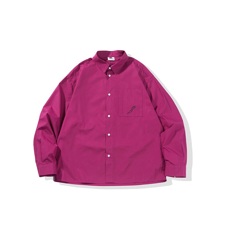 南夏乔装2025春季新款日系纯色立体口袋刺绣衬衫复古情侣翻领衬衣，男装衬衫，电商S006（B521）