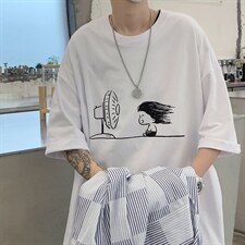 潮牌ins卡通涂鸦印花圆领短袖T恤大码五分袖517A-1-T903-P28控38，男装T恤，星座517A-1