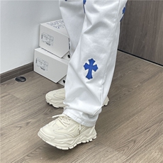 网红款白色牛仔裤十字架高街风p39Y686，男装牛仔裤，星座1112-1