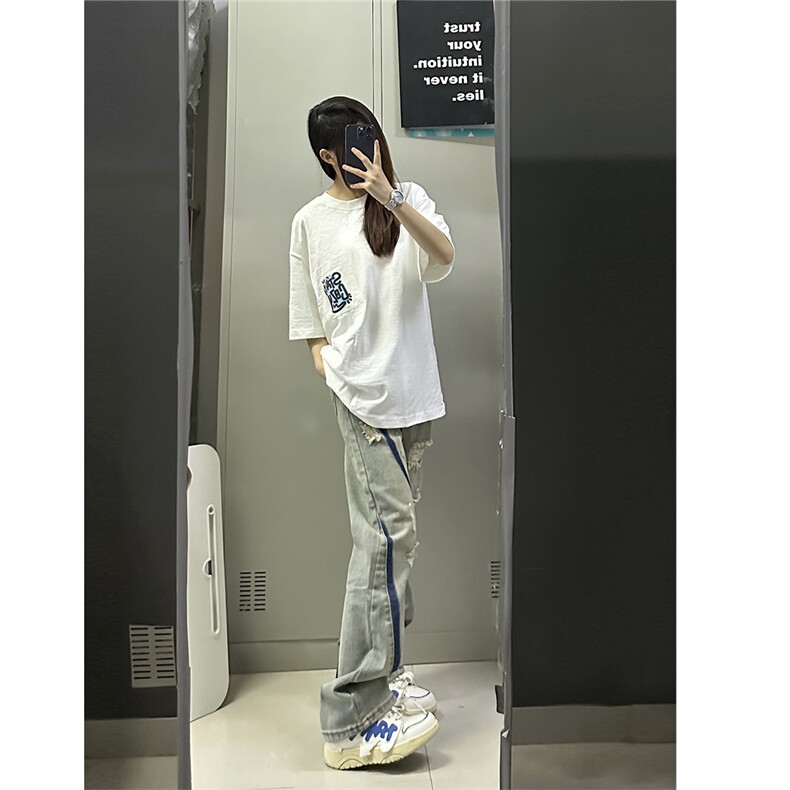 B221美式ins高街小众个性男女破洞牛仔裤LK23001-P65控88,男装牛仔裤,电商B221