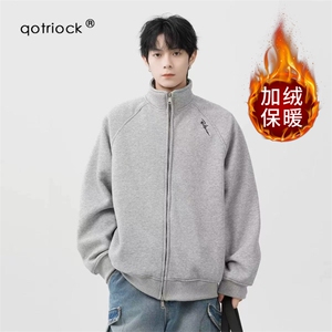 秋宽松男士夹克外套简约加绒卫衣拉链立领衫休闲上衣WYW25 P54图片