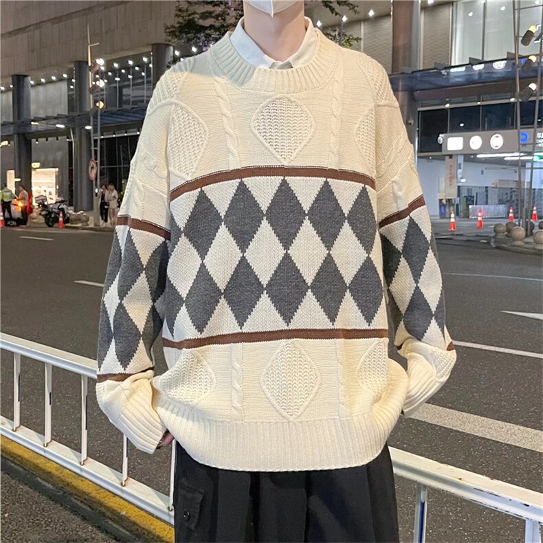 基础简约原宿风秋季韩版毛衣圆领潮流打底衫针织衫拼色M123-P48,男装针织衫/毛衣,星座512-4
