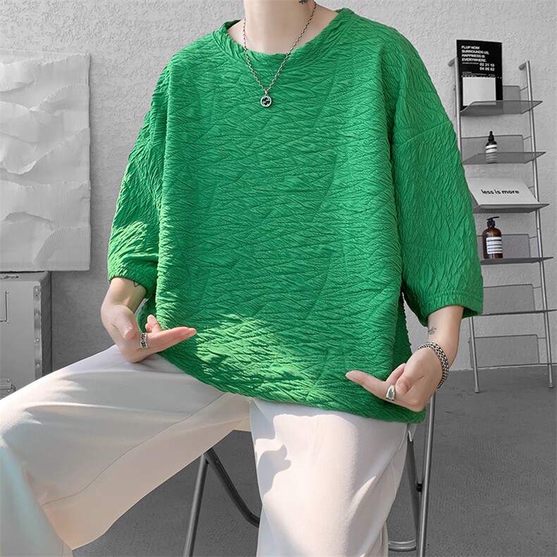 D004-P352025夏季新款特殊面料短袖t恤男士大码港风半袖潮M-5XL,男装T恤,电商B280-1（原A049）