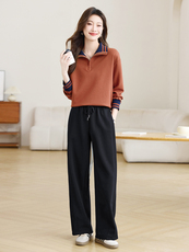 长期有大货套装女2026春装新款半拉链阔腿裤穿搭一整套妈妈两件套，女装套装/套裙，璐依舞