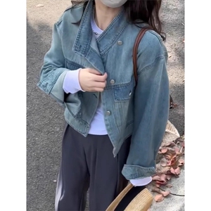 2025春秋新款设计感牛仔外套女士百搭气质休闲短款机车服夹克上衣图片
