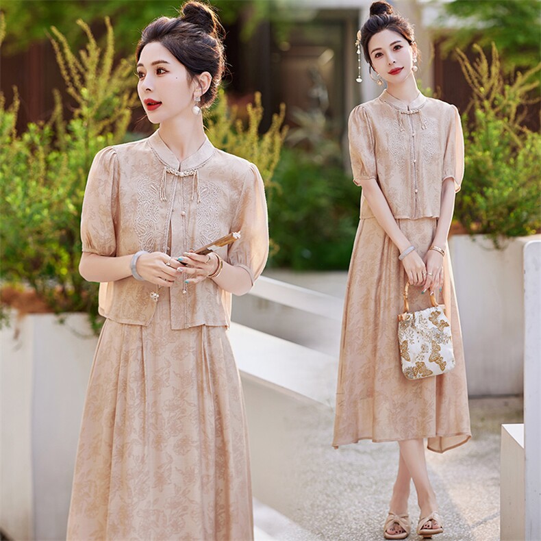 新中式国风套装女2024夏季新款今年流行复古禅意气质半身裙两件套，女装套装/套裙，芷墨服饰