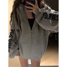 美式复古哥特风十字架刺绣外套女春秋情侣小众高街华夫格开衫卫衣，女装短外套，星座506A