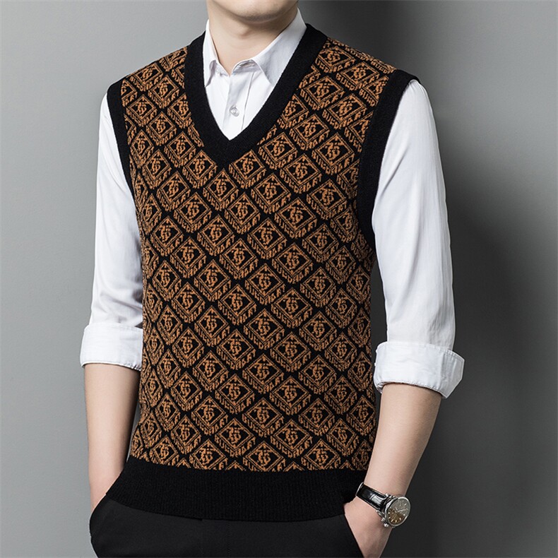 AFLM535钱塘2020-3中老年秋季新款休闲百搭简约针织衫背心P59，男装背心/马甲，钱塘207-3