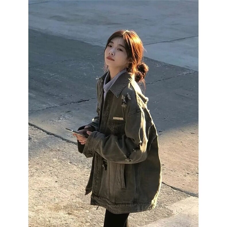 2025美式高街设计感水洗破洞牛仔外套男女春季做旧工装潮vibe夹克,男装夹克,星座506A