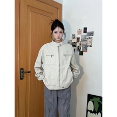 26春装高品质老钱风立领夹克外套男女美式潮牌拉链工装风宽松上衣，男装夹克，电商A443