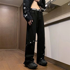 美式高街暗黑牛仔裤男韩版潮裤脚纽扣2024春季ins长裤RK1433-P57，男装牛仔裤，星座412-2