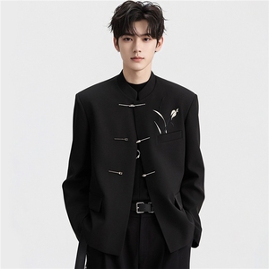 1506/QW370/P61新中式西装垫肩西服小众高级立领中山装高级感图片