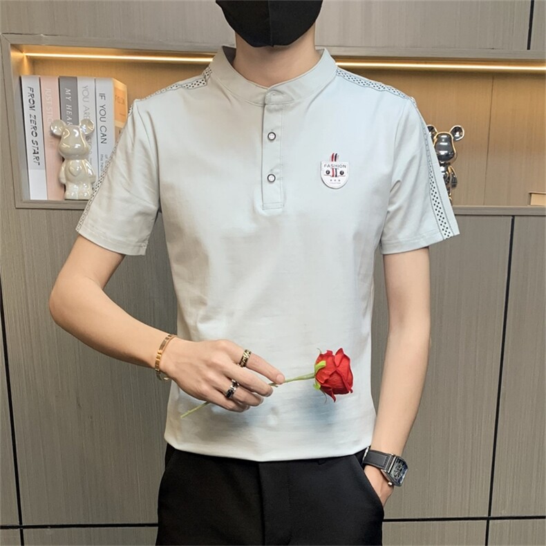 PL108-P35社会小伙男士短袖t恤半袖体恤休闲帅气潮流小立领POLO衫,男装Polo衫,电商D310B-1