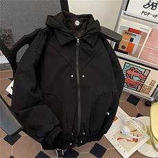 假两件拼接帽衫工装夹克男款2026新款设计感ins连帽外套W6463-P97，男装夹克，星座412-2