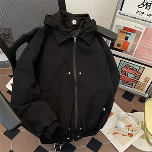 假两件拼接帽衫工装夹克男款2026新款设计感ins连帽外套W6463-P97图片