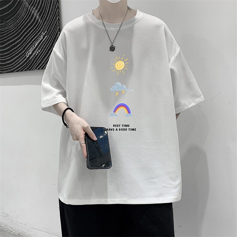 HT73141-P22 华夫格t恤男短袖男大码五分袖 大皂风图片
