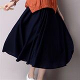 纯色麻中腰2021年夏季中裙褶皱半身裙，女装半身裙，独衣靓