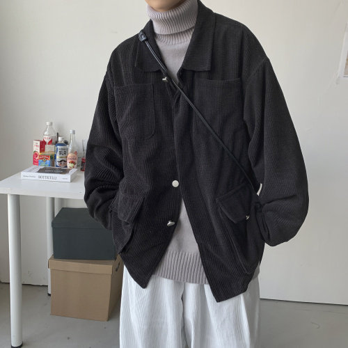 港风情侣灯芯绒夹克外套多口袋工装宽松衬衫潮男女日系 H203/P85图片