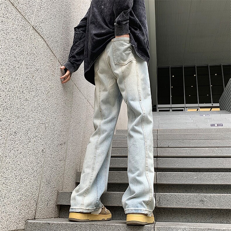 开春新品牛仔美式男款坠感拼接暗扣直筒长裤宽松N09177-P45,男装牛仔裤,星座308B-1