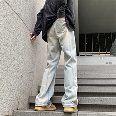 开春新品牛仔美式男款坠感拼接暗扣直筒长裤宽松N09177-P45，男装牛仔裤，星座308B-1