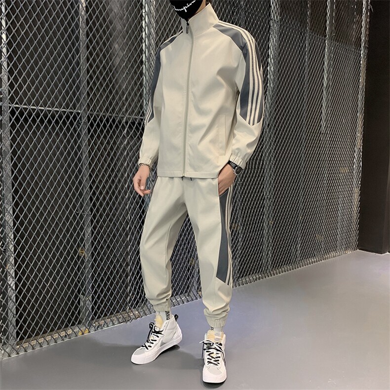 现货主推秋冬休闲运动套装男新款棒球领开衫款运动潮男D02P70,男装夹克,电商B226-2（原B217-2）