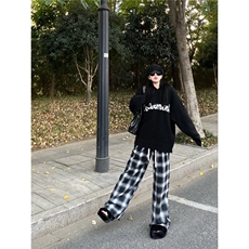 黑白格子裤子男女宽松直筒垂感休闲阔腿裤复古百搭平脚裤XCT16，男装休闲裤，星座208-5