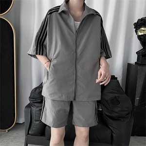 运动服装男套装短裤两件套洋气百搭情侣装三条杠601-1-TZ33图片