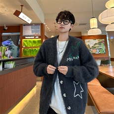 HY9867-P60秋冬季美式复古星星绣花开衫毛衣男潮流百搭上衣外套，男装针织衫/毛衣，电商C233