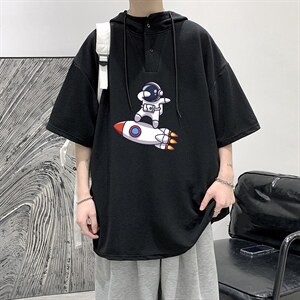 LD54158-P45 连帽短袖t恤男大码胖子带帽五分袖中袖 大皂风图片