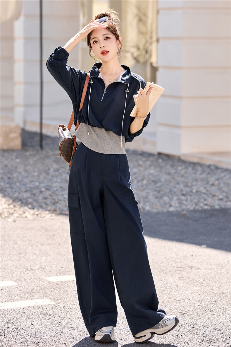 藏青色休闲卫衣套装裙女2025秋季新款上衣半身裙运动风户外两件套,女装套装/套裙,意芙