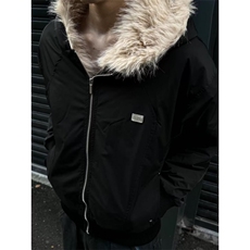 拉链新款青少年潮文艺潮流毛领连帽棉服宽松短款外套简约日系印花，男装棉衣，星座506A