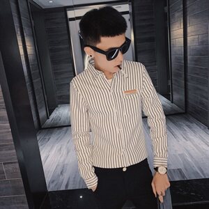 秋季时尚条纹弹力长袖修身衬衫社会小伙潮男衬衣C301B-CS06-P50特图片