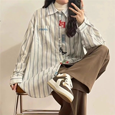 1506/QJ080/P46美式复古高街刺绣小众上衣长袖春秋新款别致衬衣，男装衬衫，星座1506