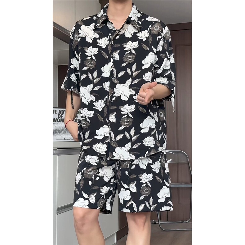 短袖衬衫男+短裤男套装男100%聚酯纤维M-5XL大码TZ78709P50控98,男装休闲套装,星座226-1