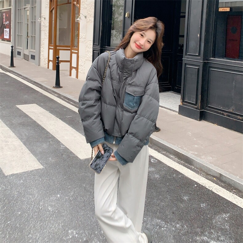 短款灰色羽绒服女2025冬季新款泡芙保暖巨好看面包服90白鸭绒外套,女装羽绒服,2C159